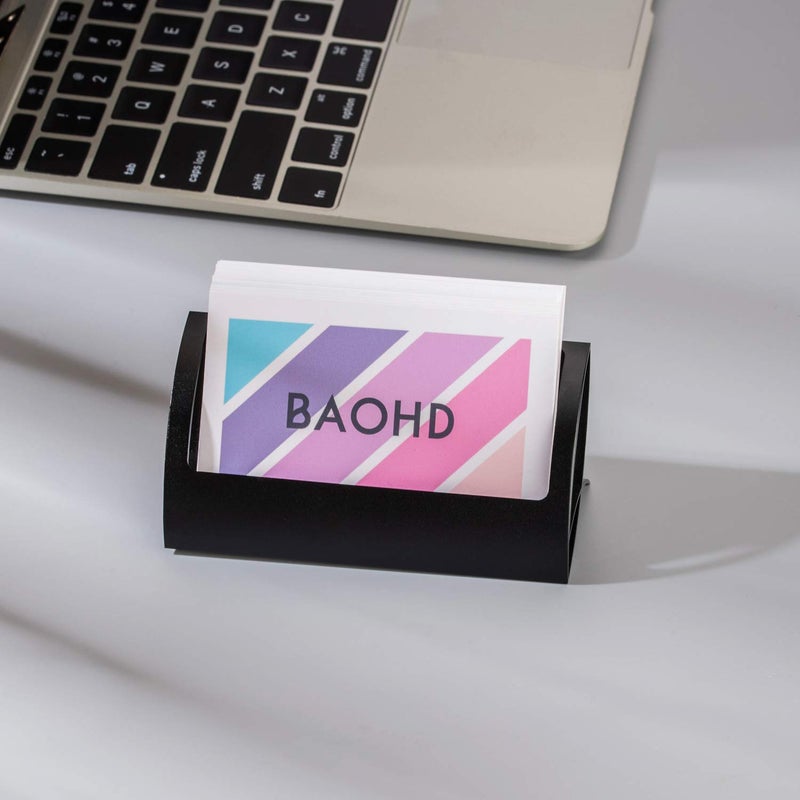 BAOHD حامل بطاقات العمل المعدنية للمكتب، حامل عرض بطاقات العمل الحديثة من الألمنيوم، منظم رف بطاقات الاسم المكتبي، ملحقات المكتب للمنزل (أسود) - Image 3